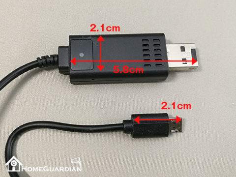 USB充電ケーブル型カメラのサイズ