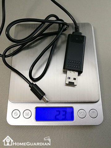 USB充電ケーブル型カメラの重量